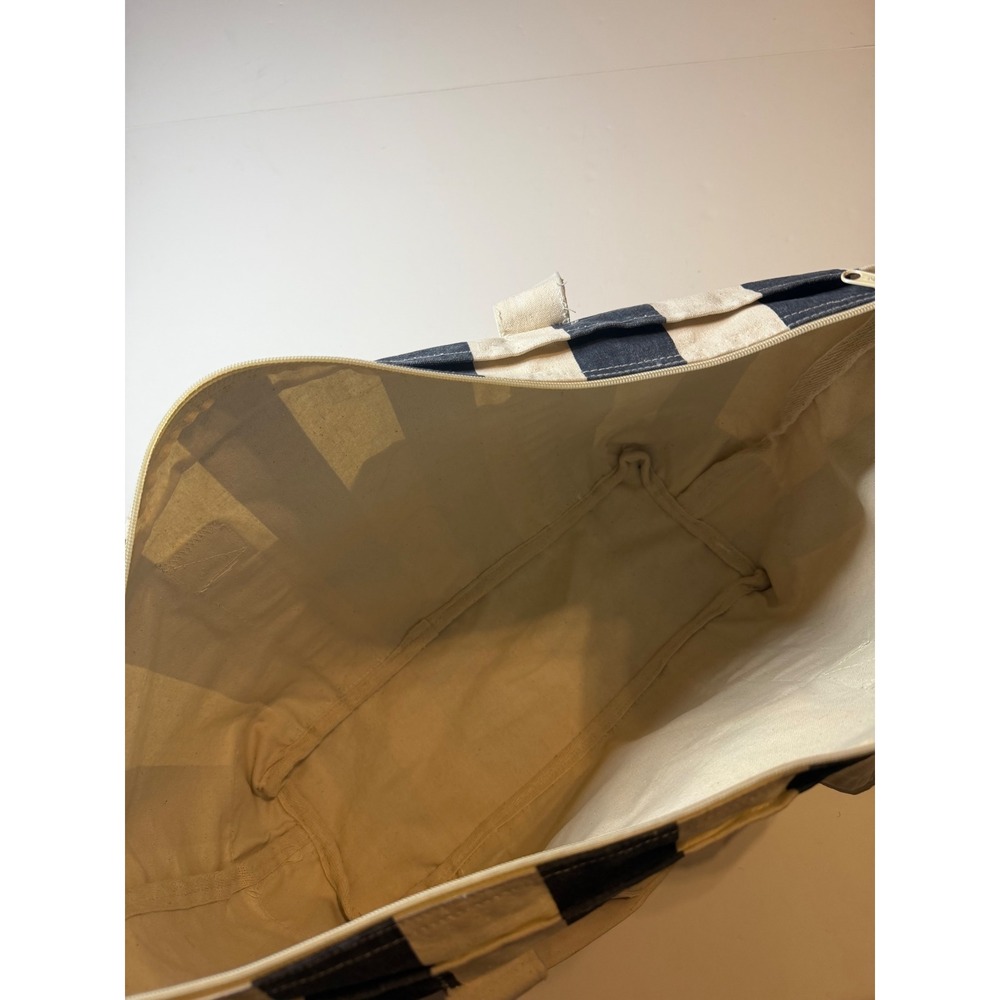The Ritz-Carlton Bacara Santa Barbara Canvas Tote Bag Navy Stripe Gemline Zipper - Picture 6 of 10